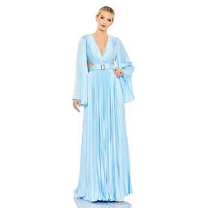 NWT IEENA Mac Duggal  Size 4 Long Sleeve Ice Blue Gown Belted - 26732